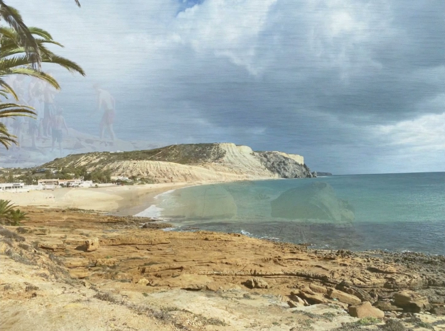 Praia da Luz bay and cliffs, a still from our Super 8 film